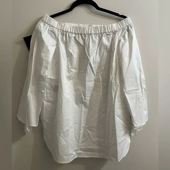 Tibi Poplin Off the Shoulder Tunic Top White - Picture 5 of 5